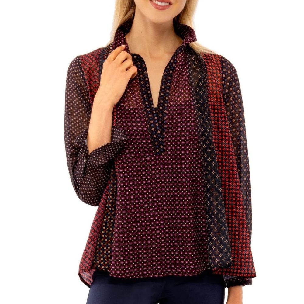 Gretchen Scott Seamed Long Sleeve Button Chiffon Top - Foulardio